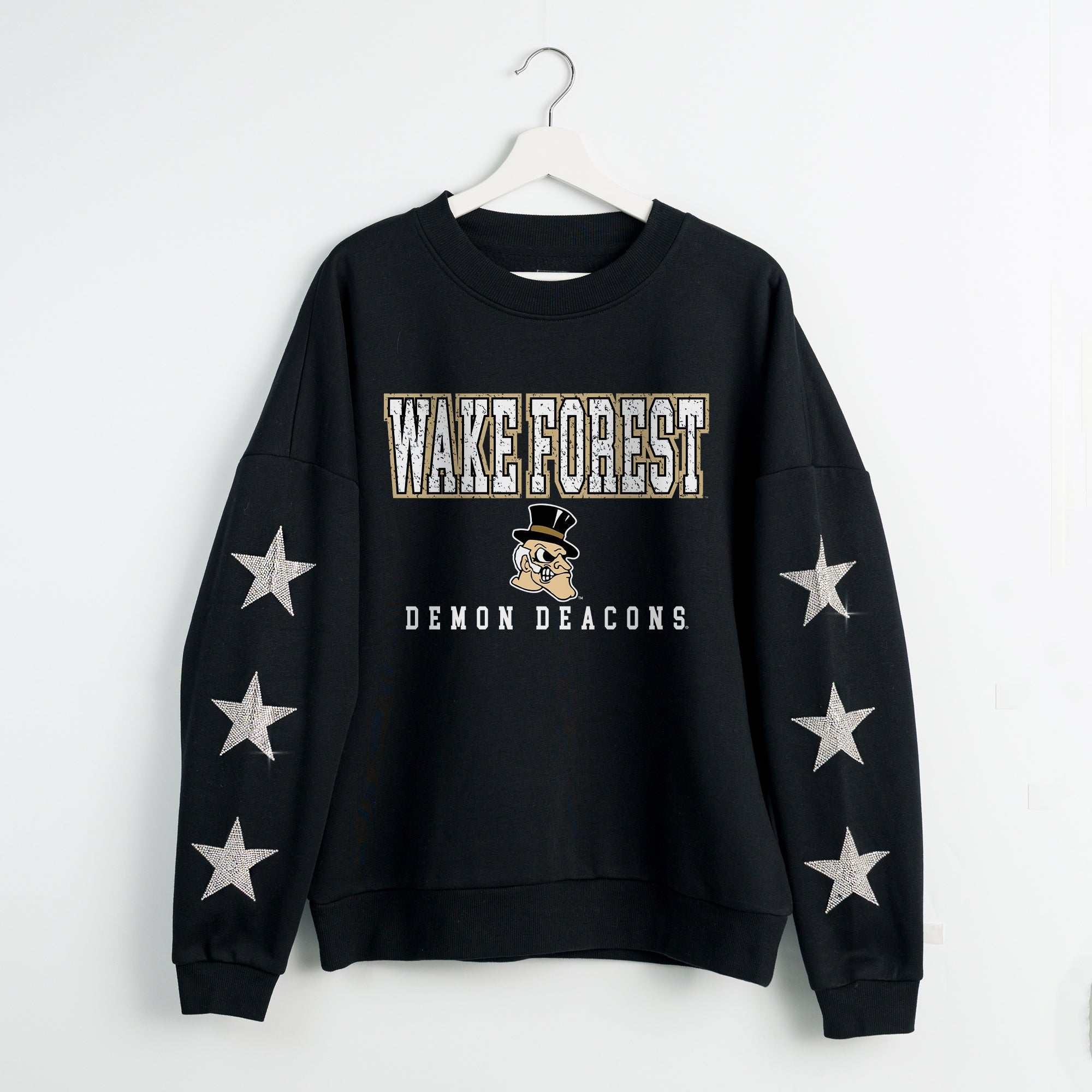 WAKE FOREST DEMON DEACONS VELOCITY STAR EMBELLISHED CREW SWEATSHIRT