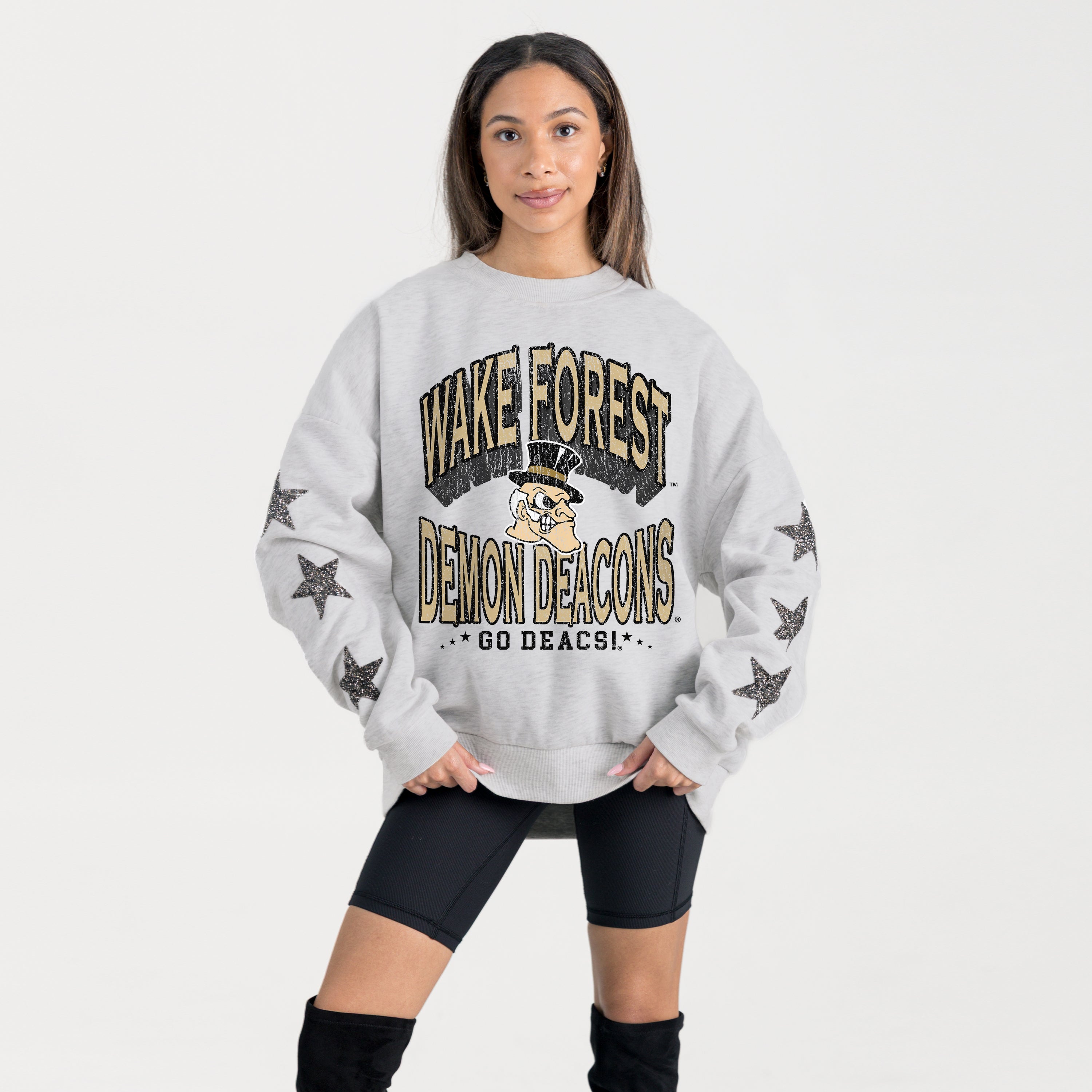 WAKE FOREST DEMON DEACONS RESILIENCE STAR EMBELLISHED CREW SWEATSHIRT