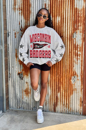 WISCONSIN BADGERS PENNANT PRIDE EMBELLISHED STAR SLEEVE CREWNECK PULLOVER