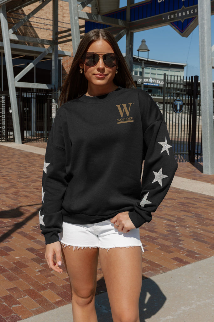 WOFFORD COLLEGE TERRIERS DEDICATION EMBELLISHED STAR SLEEVE CREWNECK PULLOVER