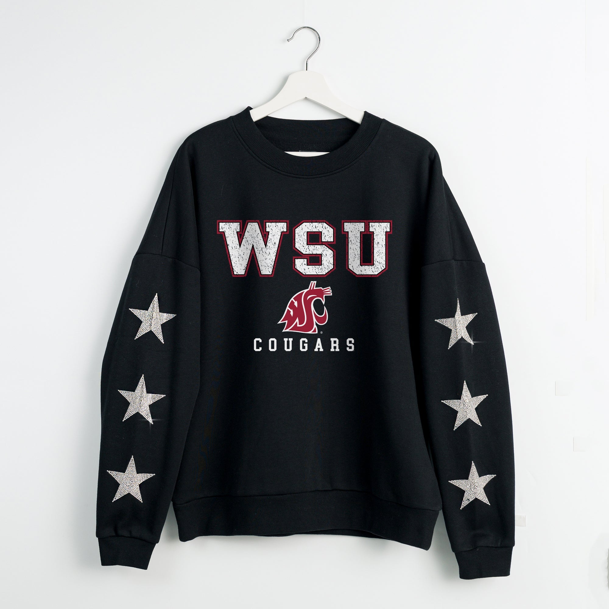 WASHINGTON STATE COUGARS VELOCITY STAR EMBELLISHED CREW SWEATSHIRT