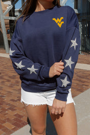 WEST VIRGINIA MOUNTAINEERS DEDICATION EMBELLISHED STAR SLEEVE CREWNECK PULLOVER