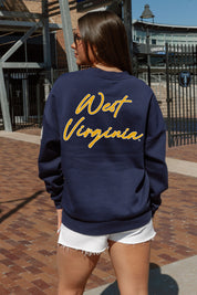 WEST VIRGINIA MOUNTAINEERS DEDICATION EMBELLISHED STAR SLEEVE CREWNECK PULLOVER