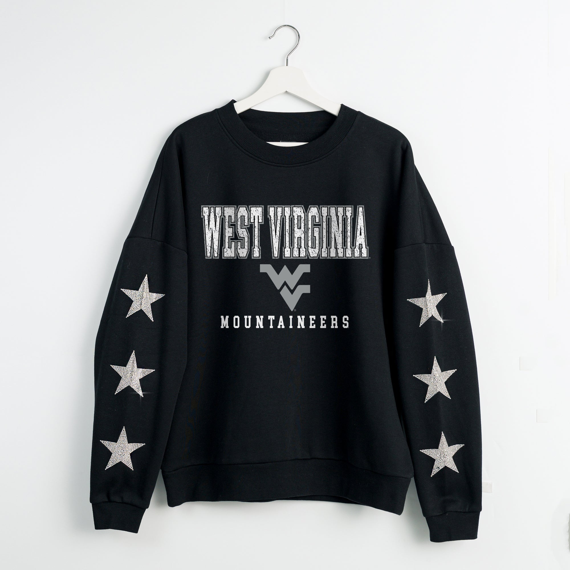 WEST VIRGINIA MOUNTAINEERS VELOCITY STAR EMBELLISHED CREW SWEATSHIRT