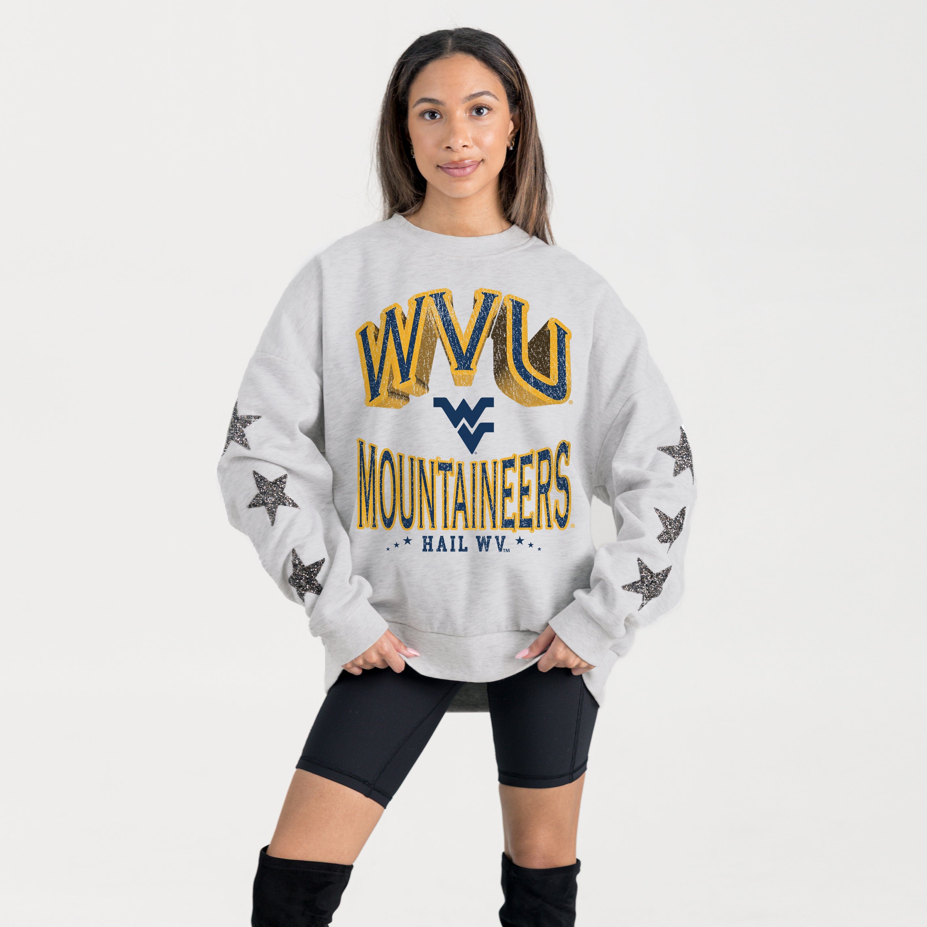 WEST VIRGINIA MOUNTAINEERS RESILIENCE STAR EMBELLISHED CREW SWEATSHIRT