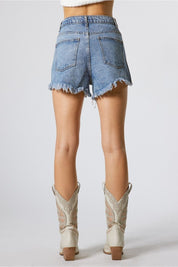 ESSENCE DISTRESSED DENIM SHORTS