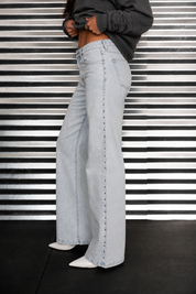 BREN SIDE STUDDED WIDE LEG DENIM