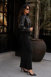 IMANI FAUX LEATHER STUDDED BOMBER JACKET