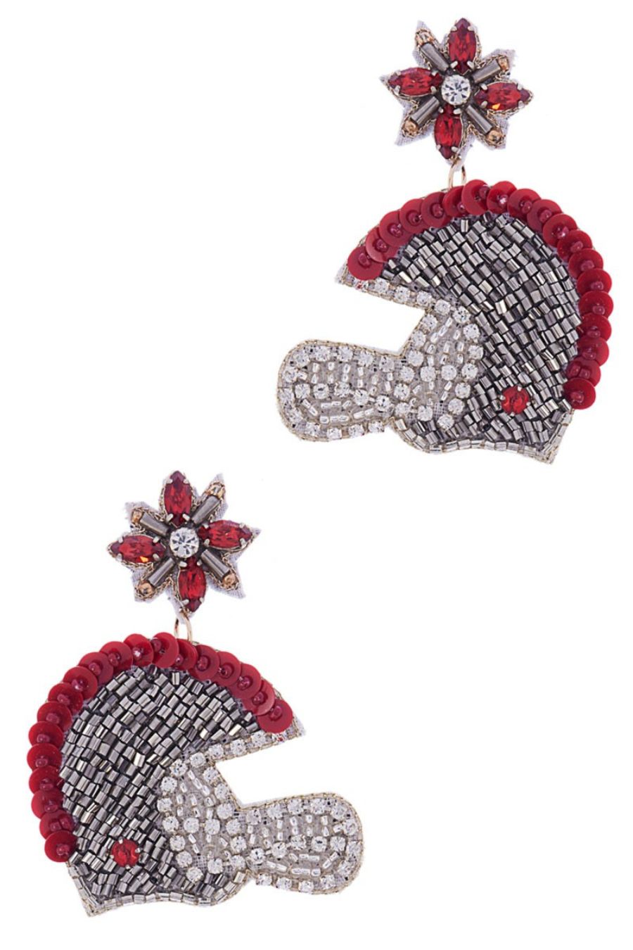 REFUSE TO LOSE BEADED FOOTBALL HELMET EARRINGS IN BURGUNDY