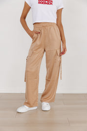 SATIN SHINE DRAWSTRING CARGOS IN ROSE GOLD