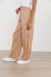 SATIN SHINE DRAWSTRING CARGOS IN ROSE GOLD