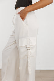SATIN SHINE DRAWSTRING CARGOS IN IVORY