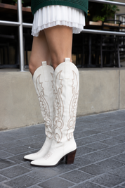 AFTER HOURS KNEE HIGH WESTERN BOOT IN IVORY