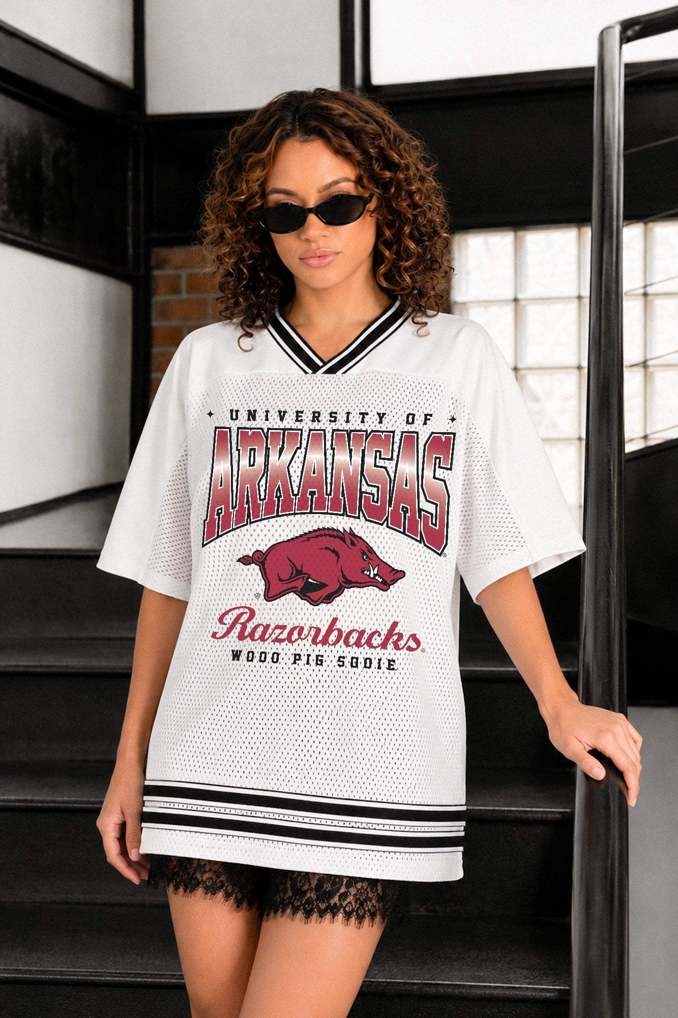 ARKANSAS RAZORBACKS SQUAD MENTALITY OVERSIZED MESH FASHION JERSEY