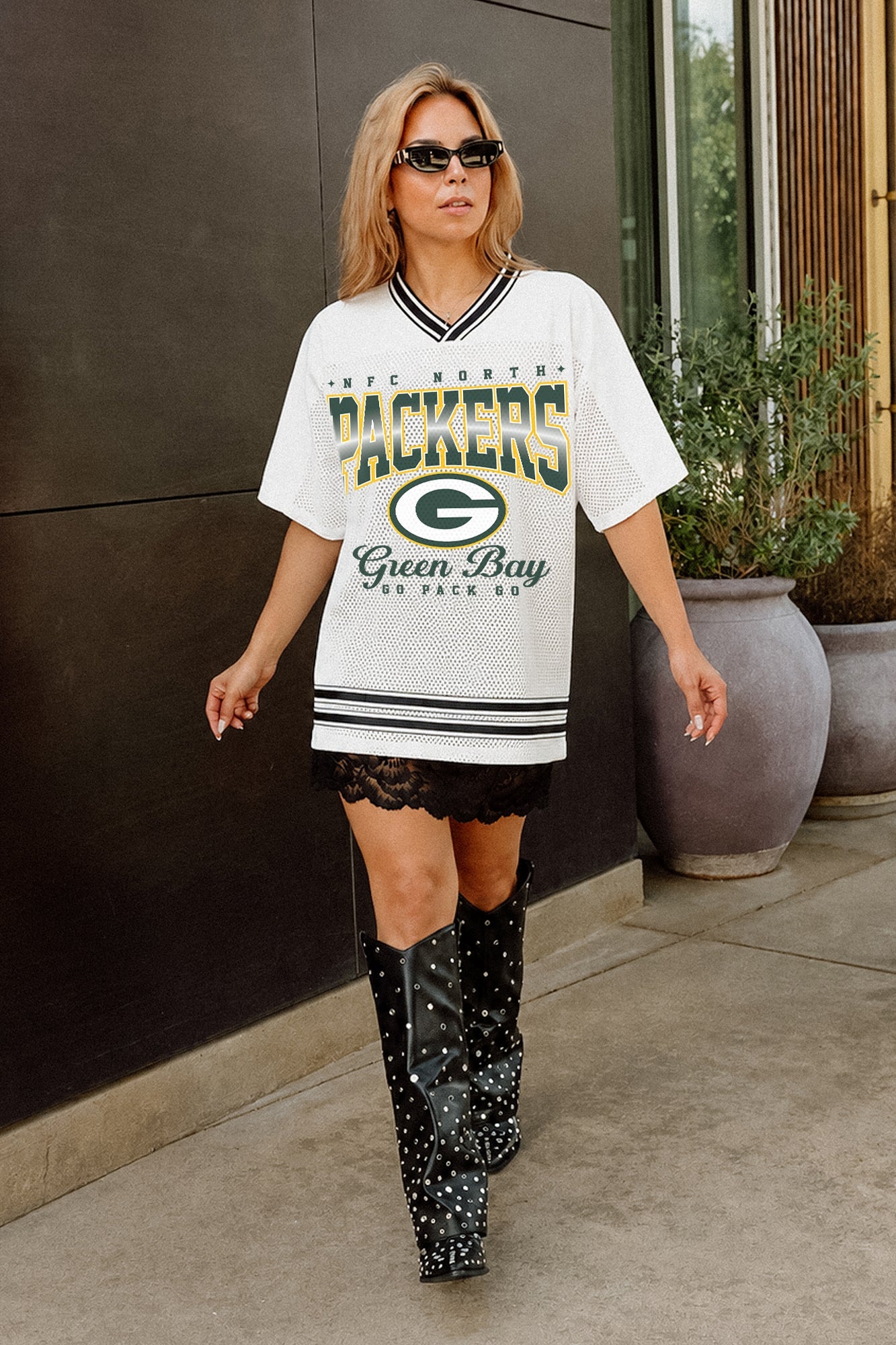GREEN BAY PACKERS SQUAD MENTALITY OVERSIZED MESH FASHION TOP