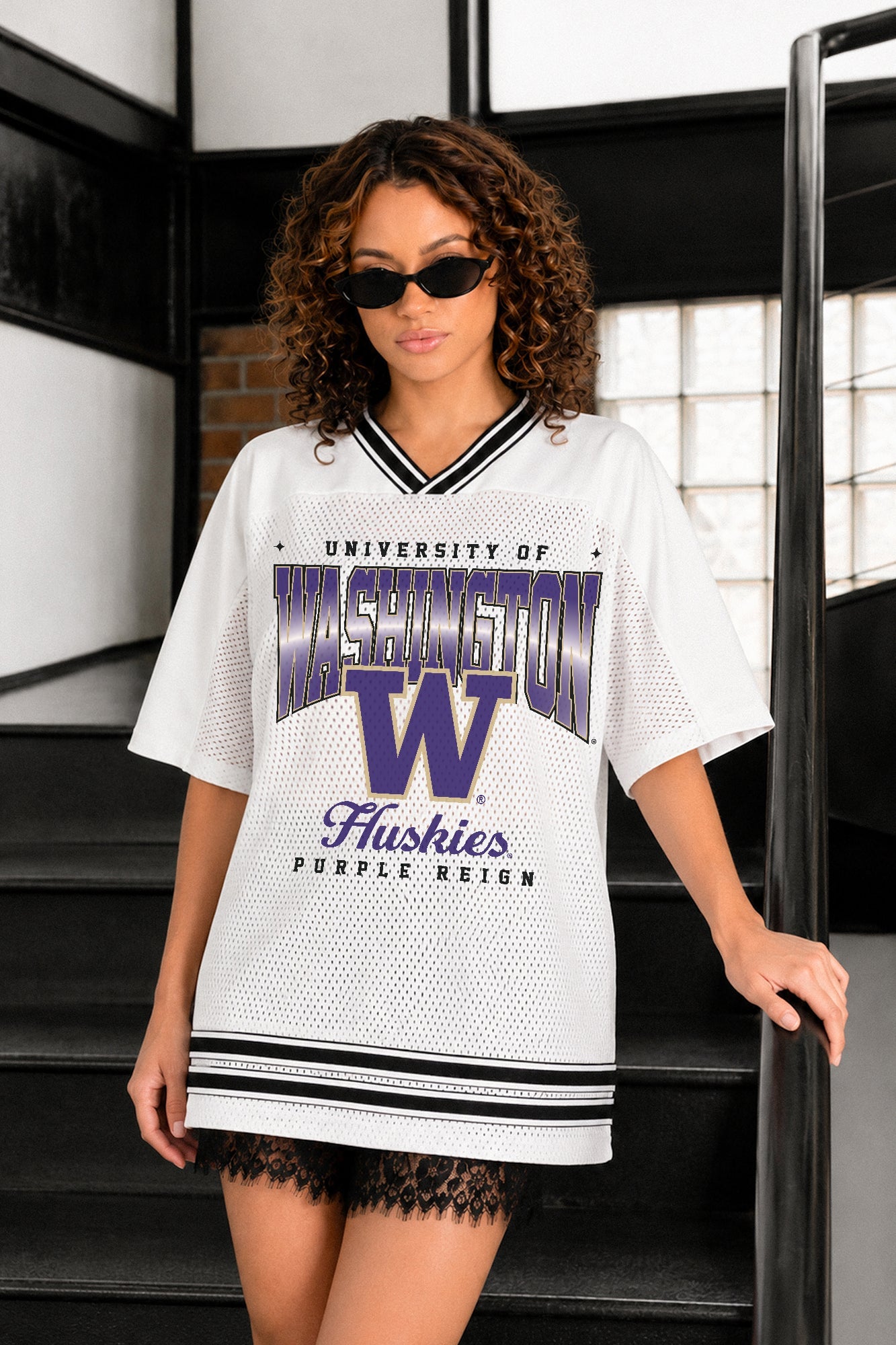 WASHINGTON HUSKIES SQUAD MENTALITY OVERSIZED MESH FASHION JERSEY