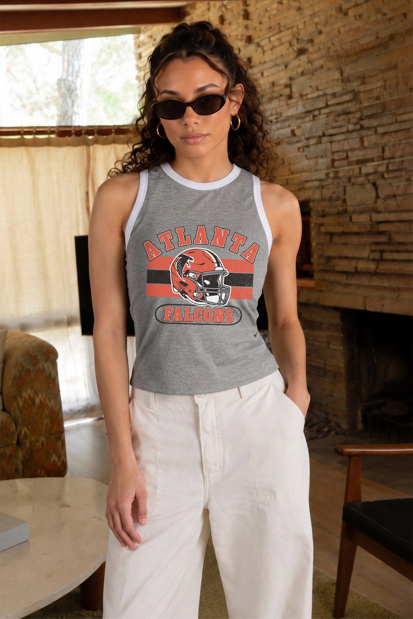ATLANTA FALCONS VICTORY CLUB CONTRAST TRIM FITTED CROP TANK TOP