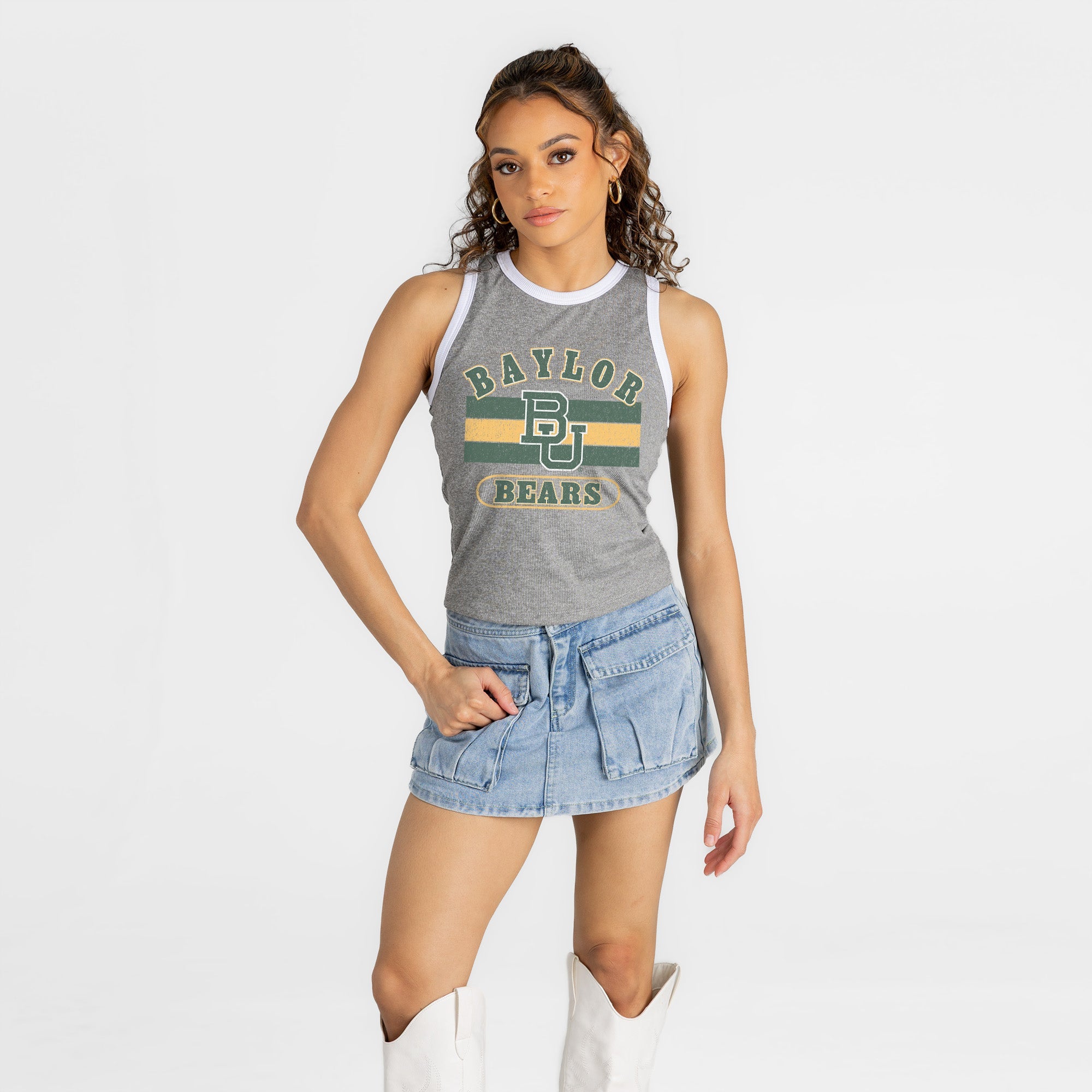BAYLOR BEARS VICTORY CLUB CONTRAST TRIM FITTED TANK TOP