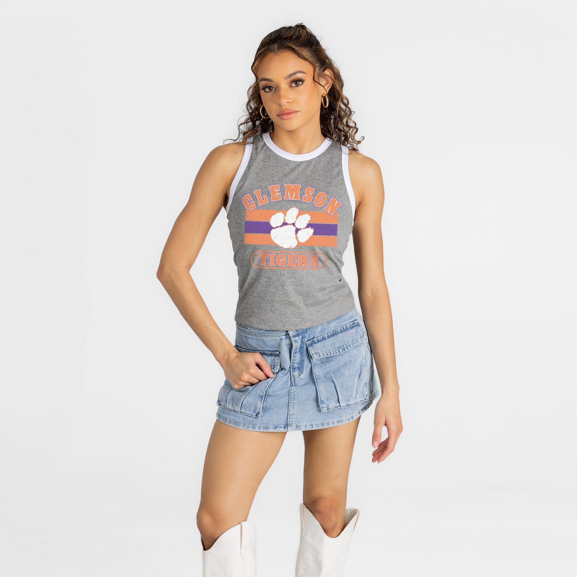 CLEMSON TIGERS VICTORY CLUB CONTRAST TRIM FITTED TANK TOP