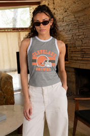 CLEVELAND BROWNS VICTORY CLUB CONTRAST TRIM FITTED CROP TANK TOP