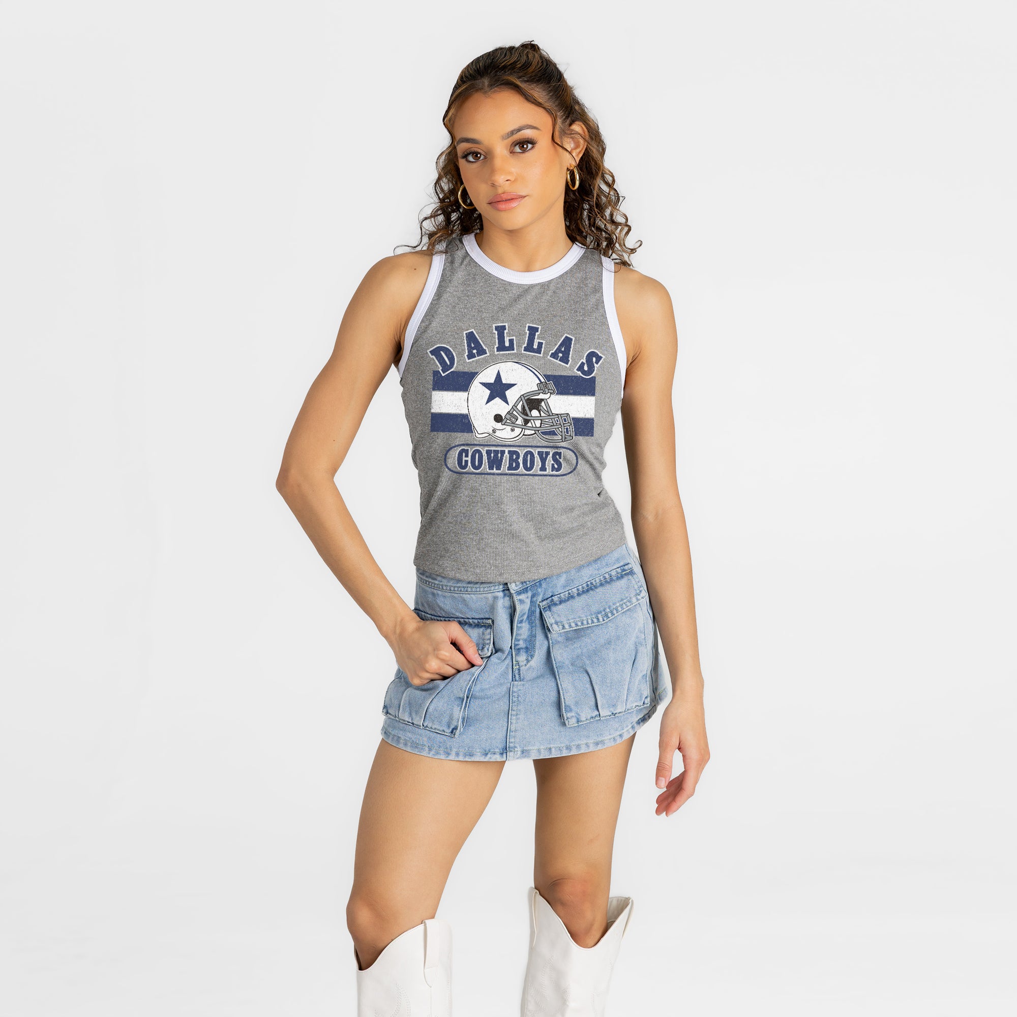 DALLAS COWBOYS VICTORY CLUB CONTRAST TRIM FITTED CROP TANK TOP