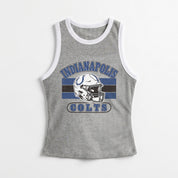 INDIANAPOLIS COLTS VICTORY CLUB CONTRAST TRIM FITTED CROP TANK TOP