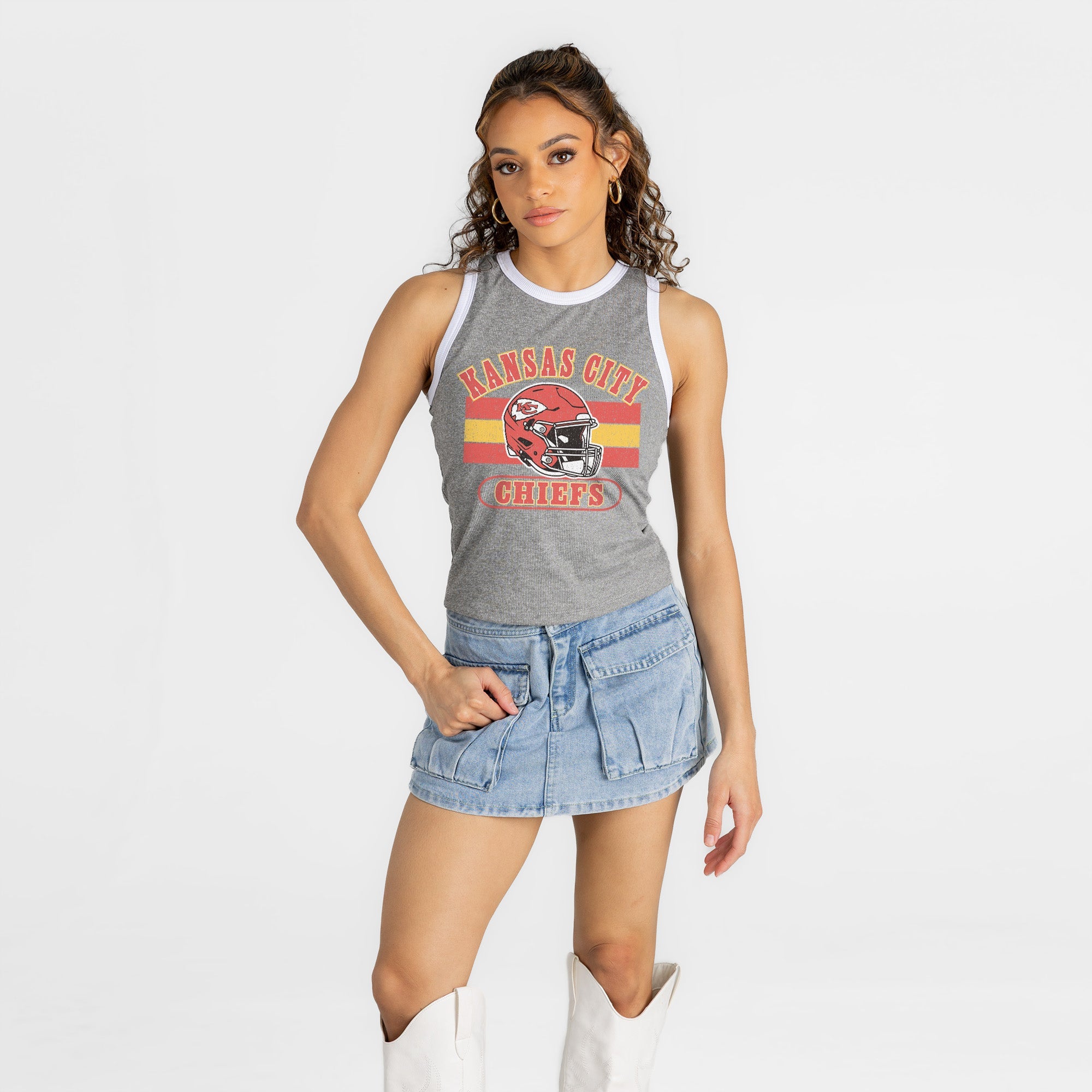 KANSAS CITY CHIEFS VICTORY CLUB CONTRAST TRIM FITTED TANK TOP