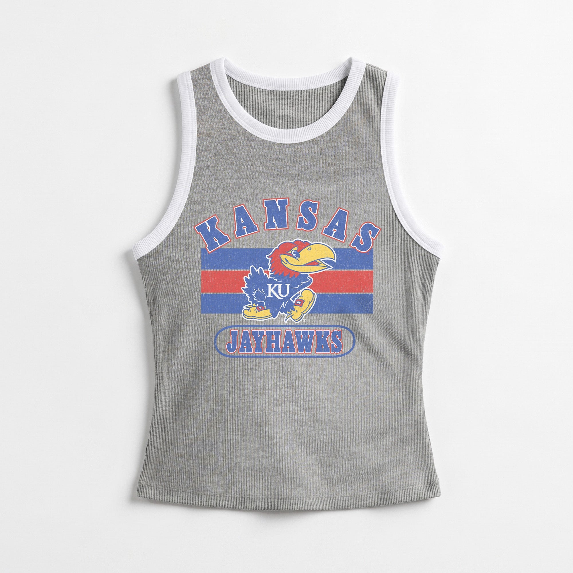 KANSAS JAYHAWKS VICTORY CLUB CONTRAST TRIM FITTED TANK TOP