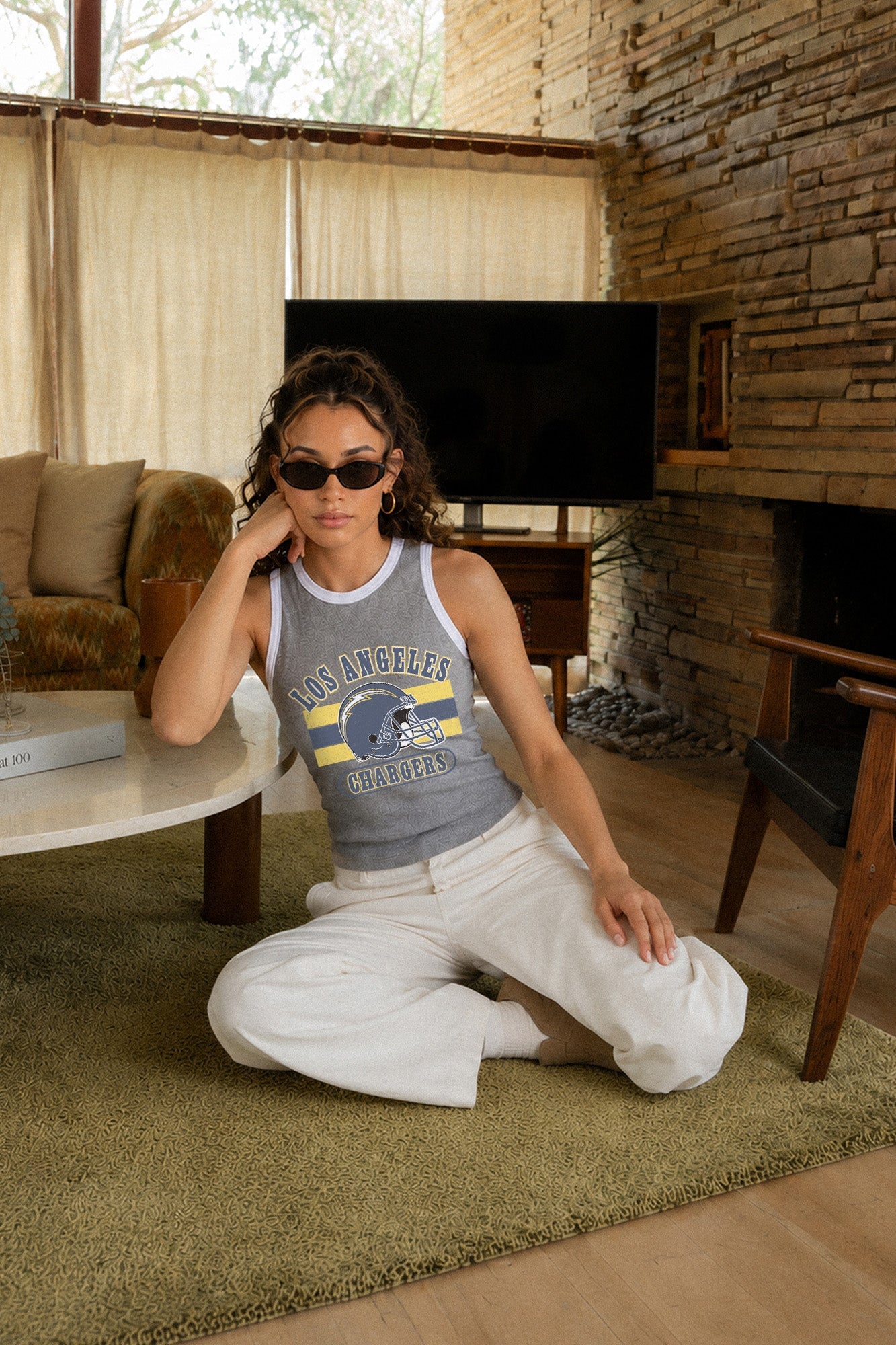 LOS ANGELES CHARGERS VICTORY CLUB CONTRAST TRIM FITTED TANK TOP