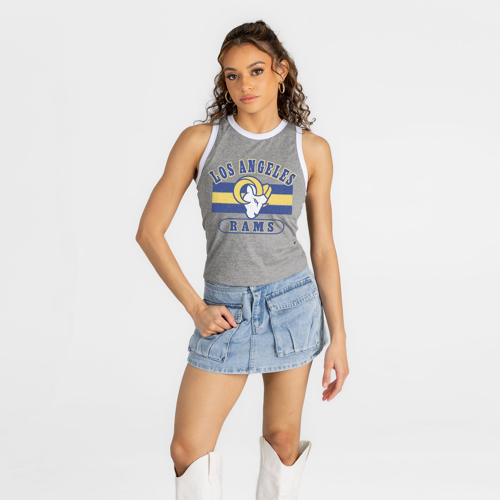 LOS ANGELES RAMS VICTORY CLUB CONTRAST TRIM FITTED CROP TANK TOP