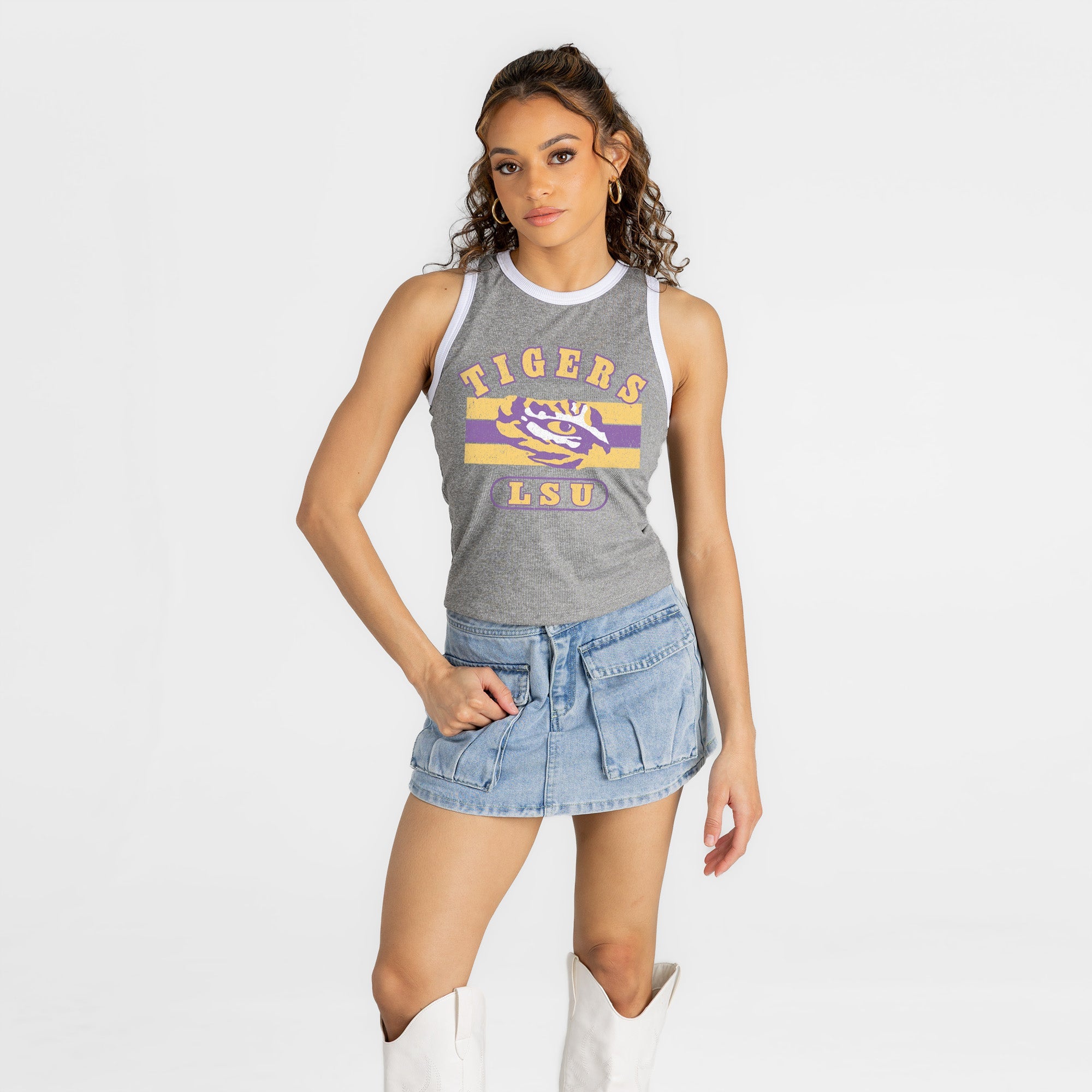 LSU TIGERS VICTORY CLUB CONTRAST TRIM FITTED TANK TOP