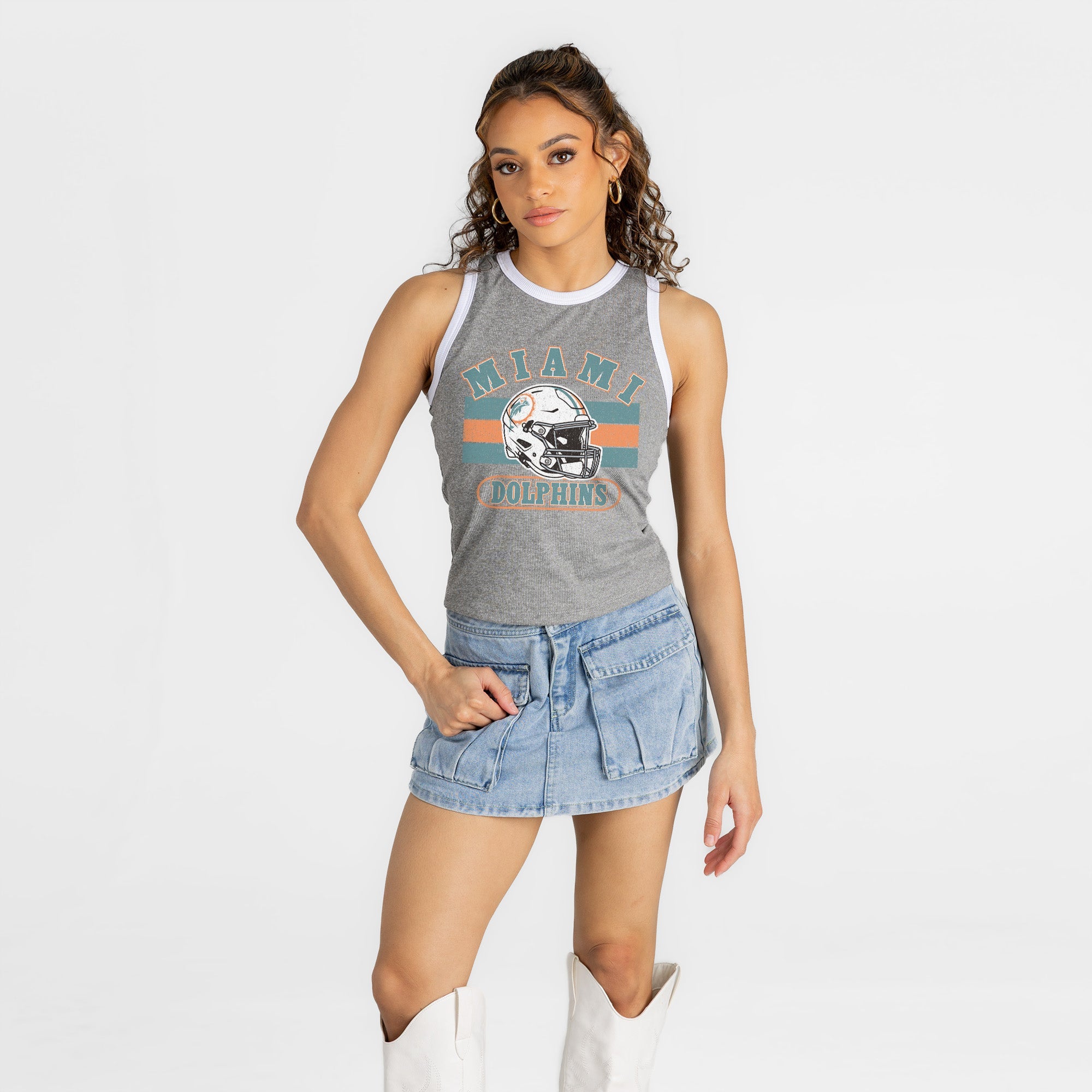 MIAMI DOLPHINS VICTORY CLUB CONTRAST TRIM FITTED TANK TOP