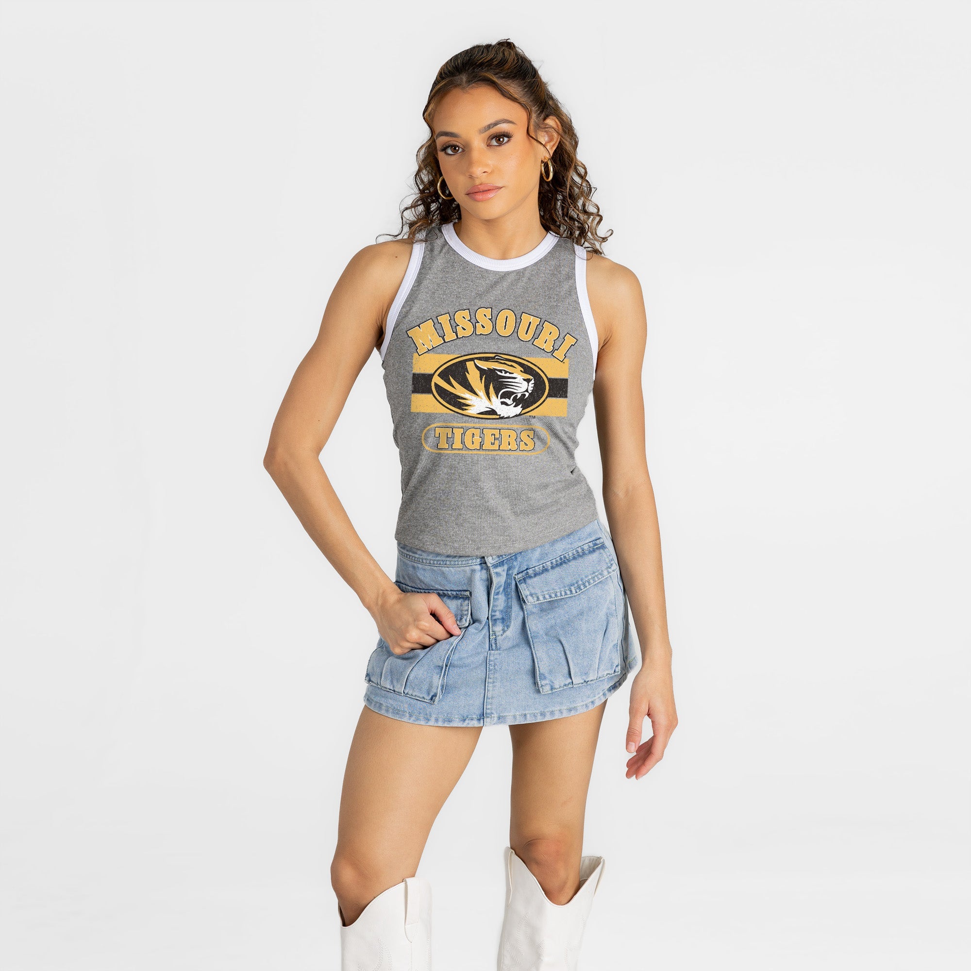 MISSOURI TIGERS VICTORY CLUB CONTRAST TRIM FITTED TANK TOP