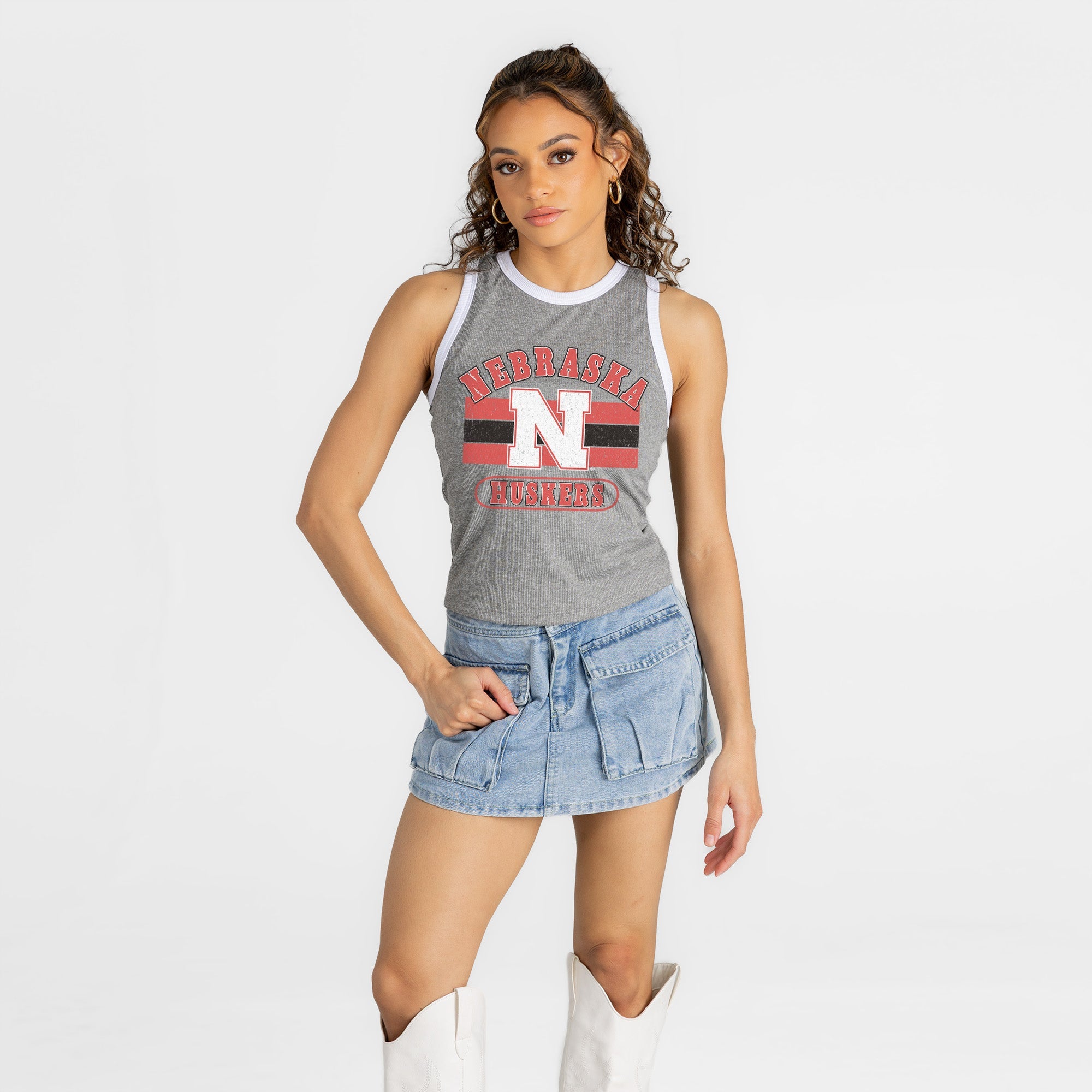 NEBRASKA CORNHUSKERS VICTORY CLUB CONTRAST TRIM FITTED TANK TOP