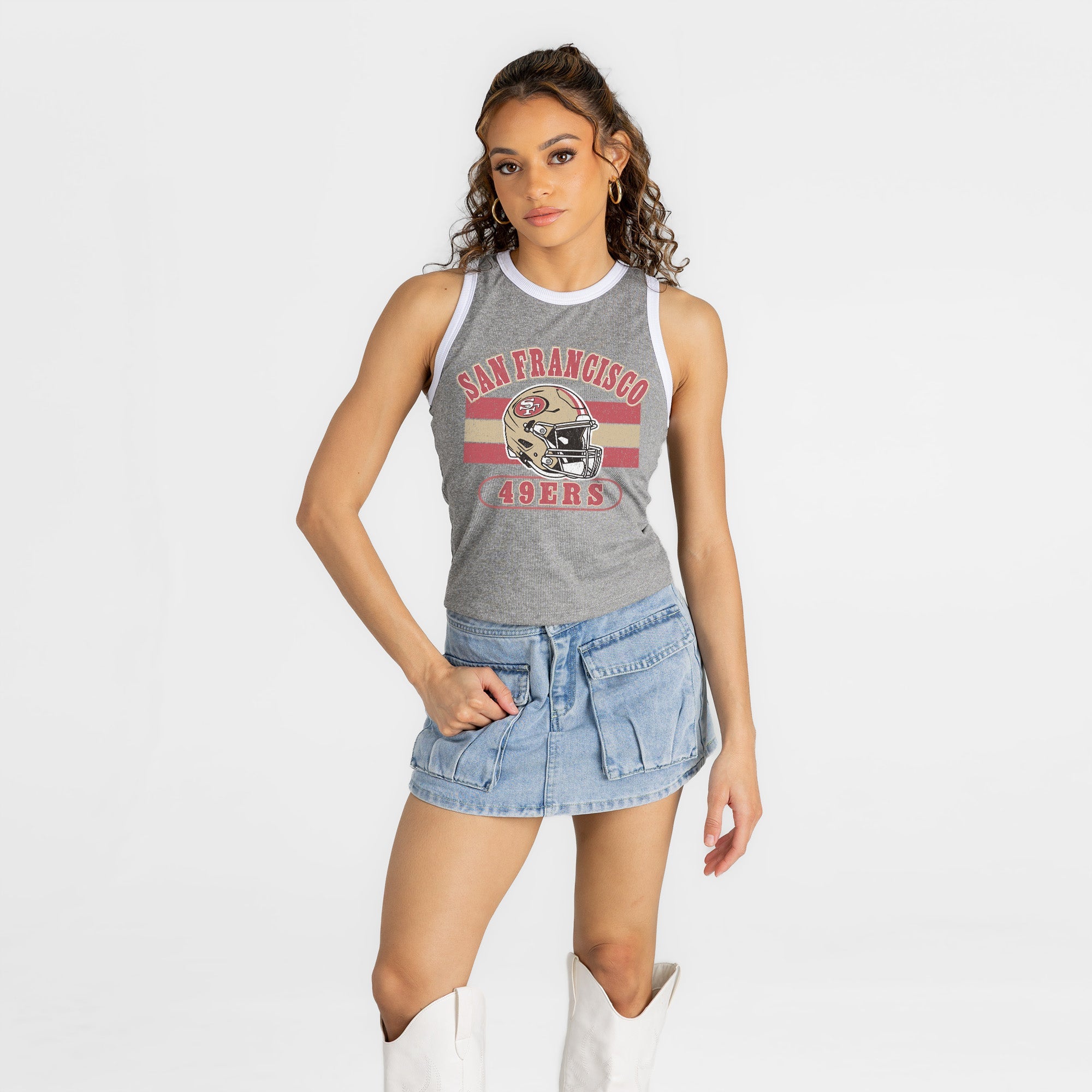 SAN FRANCISCO 49ERS VICTORY CLUB CONTRAST TRIM FITTED TANK TOP