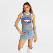 SMU MUSTANGS VICTORY CLUB CONTRAST TRIM FITTED CROP TANK TOP