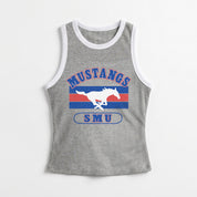 SMU MUSTANGS VICTORY CLUB CONTRAST TRIM FITTED CROP TANK TOP