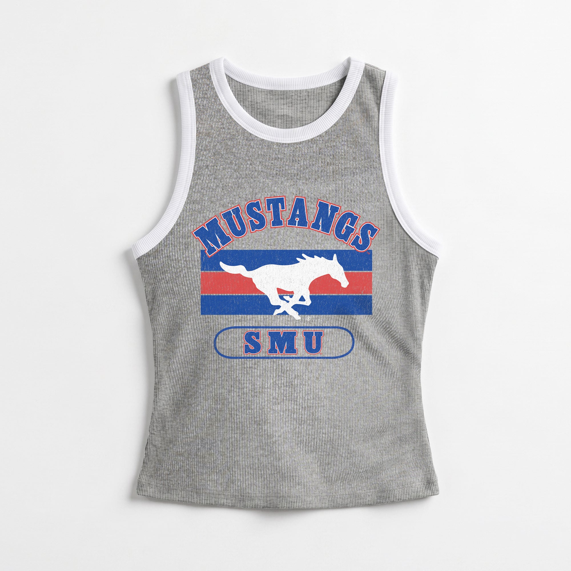 SMU MUSTANGS VICTORY CLUB CONTRAST TRIM FITTED CROP TANK TOP