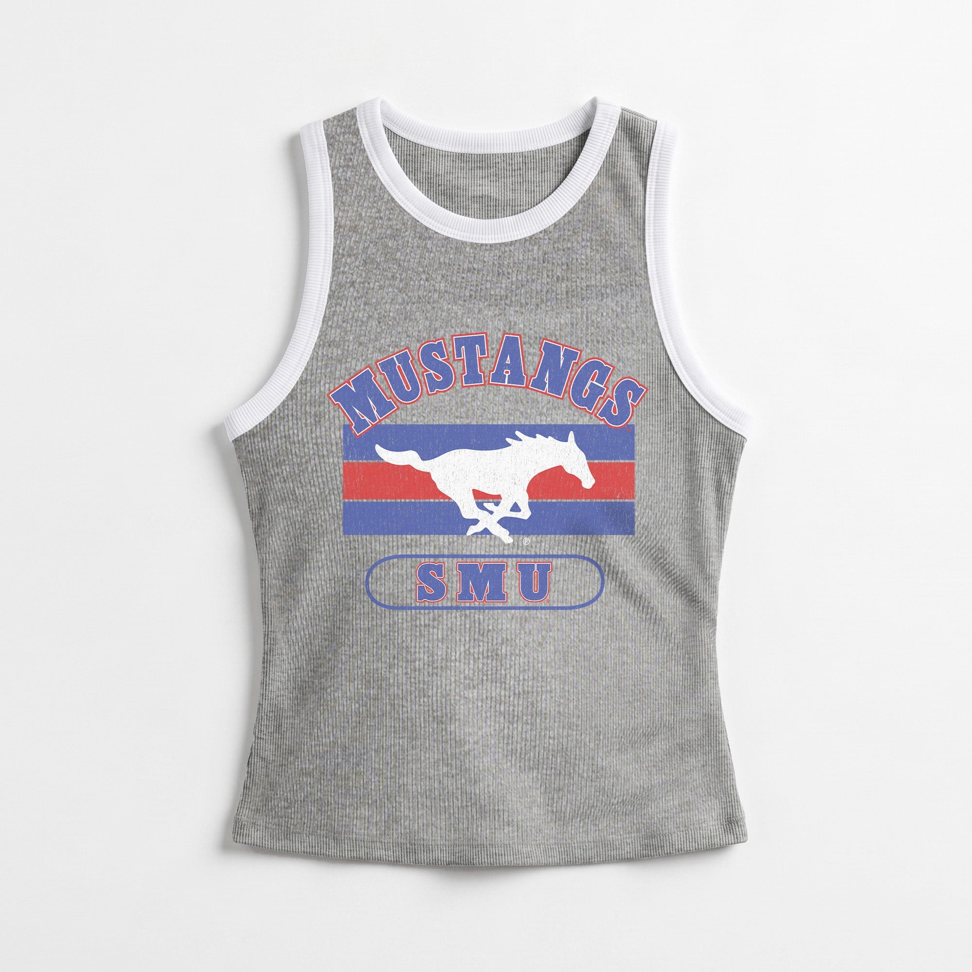 SMU MUSTANGS VICTORY CLUB CONTRAST TRIM FITTED TANK TOP