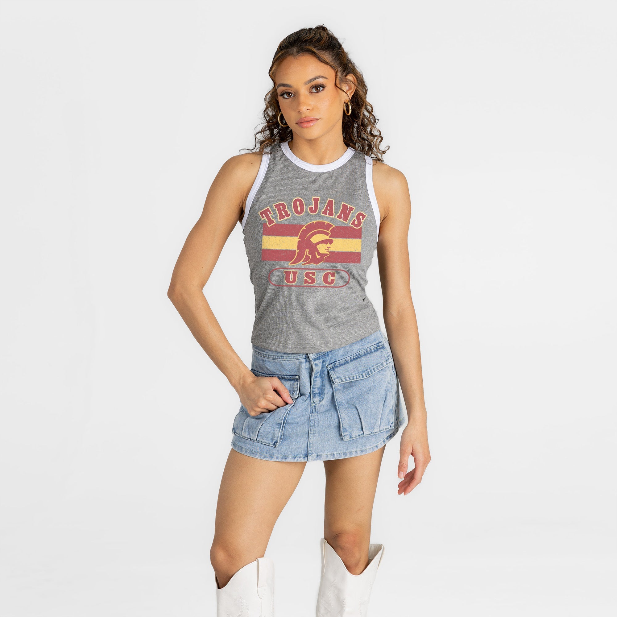USC TROJANS VICTORY CLUB CONTRAST TRIM FITTED TANK TOP
