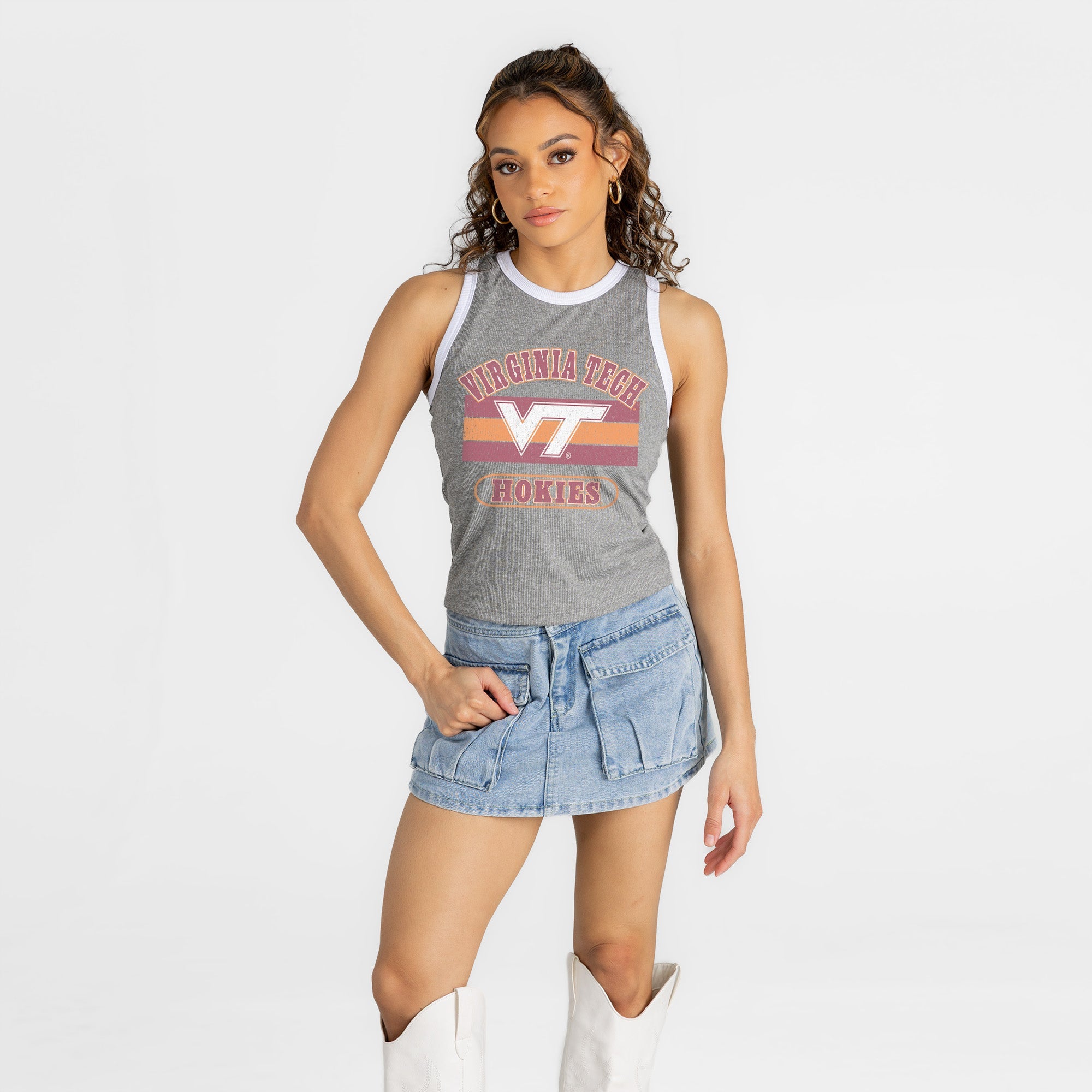VIRGINIA TECH HOKIES VICTORY CLUB CONTRAST TRIM FITTED TANK TOP