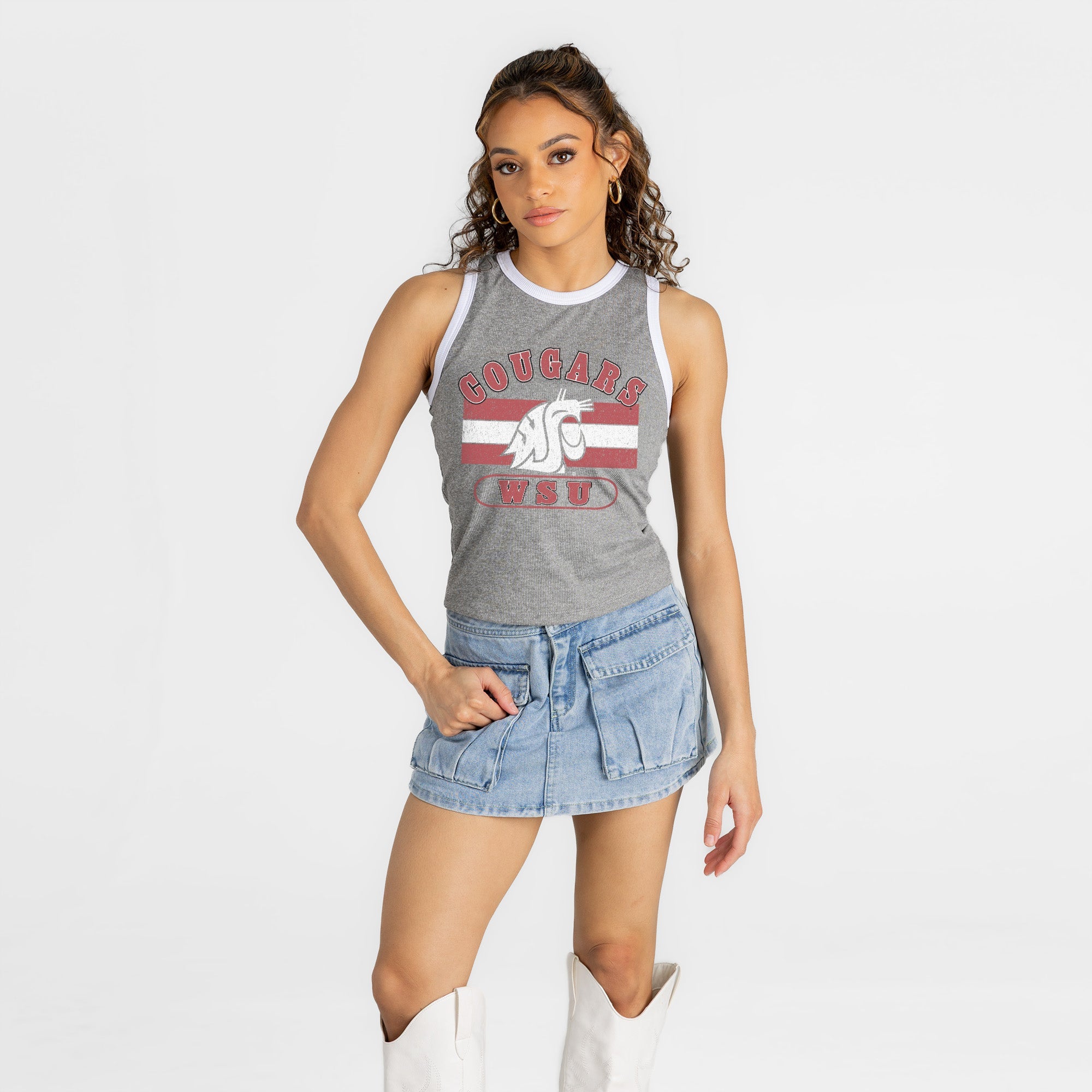 WASHINGTON STATE COUGARS VICTORY CLUB CONTRAST TRIM FITTED TANK TOP