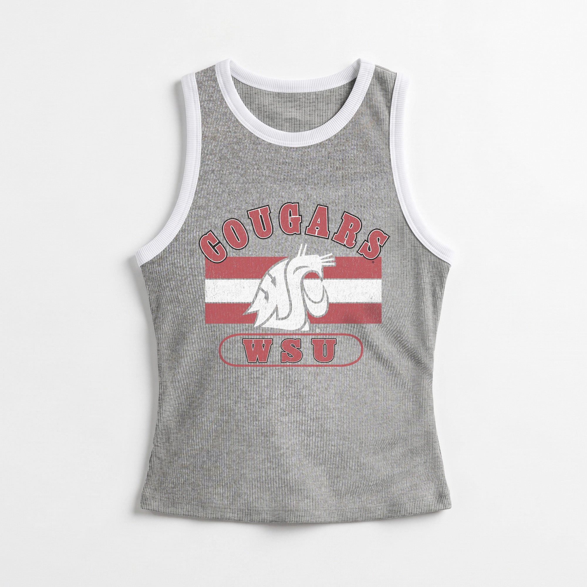 WASHINGTON STATE COUGARS VICTORY CLUB CONTRAST TRIM FITTED TANK TOP