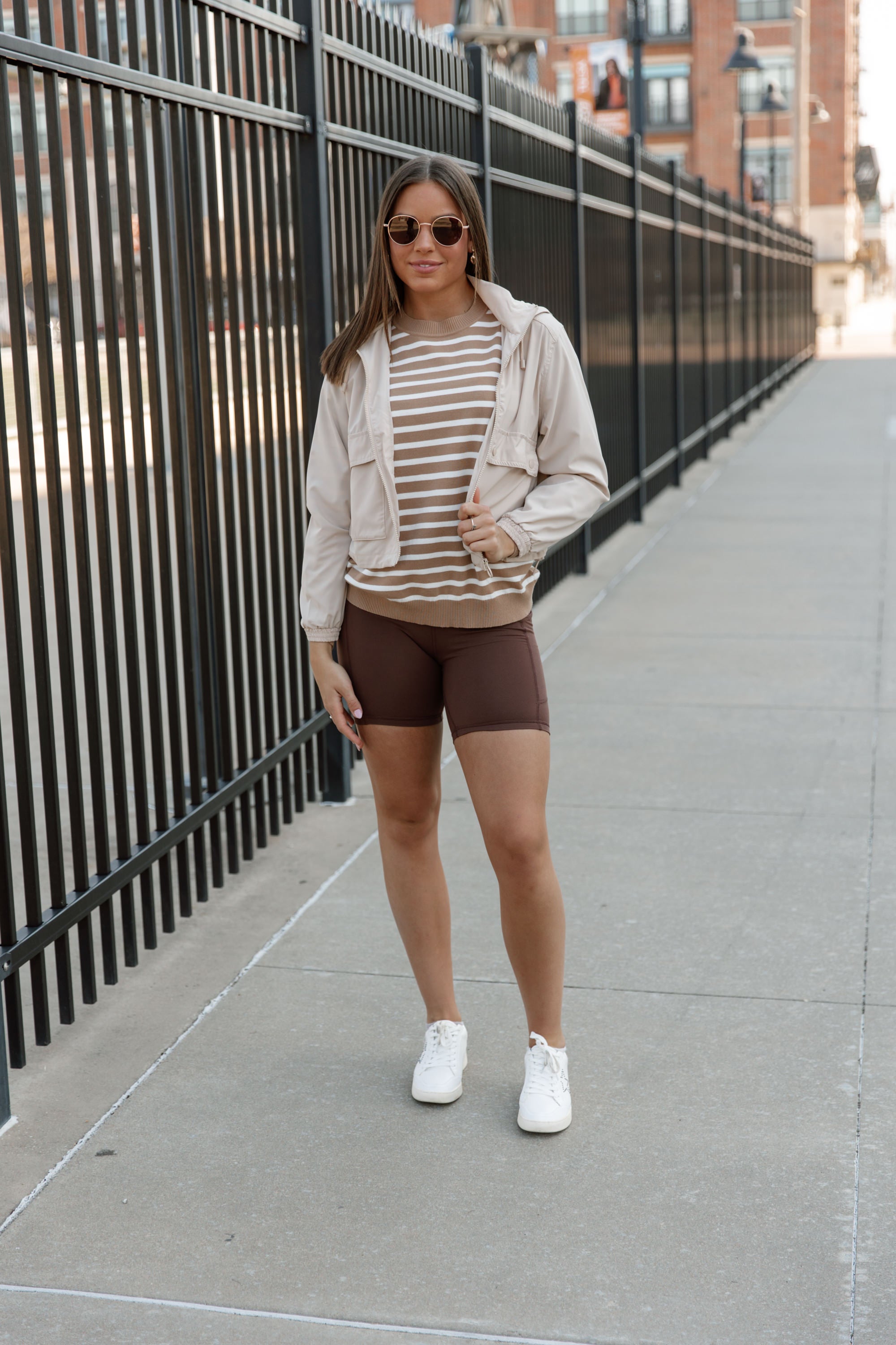 READY FOR ANYTHING STRIPE SWEATER IN TAUPE