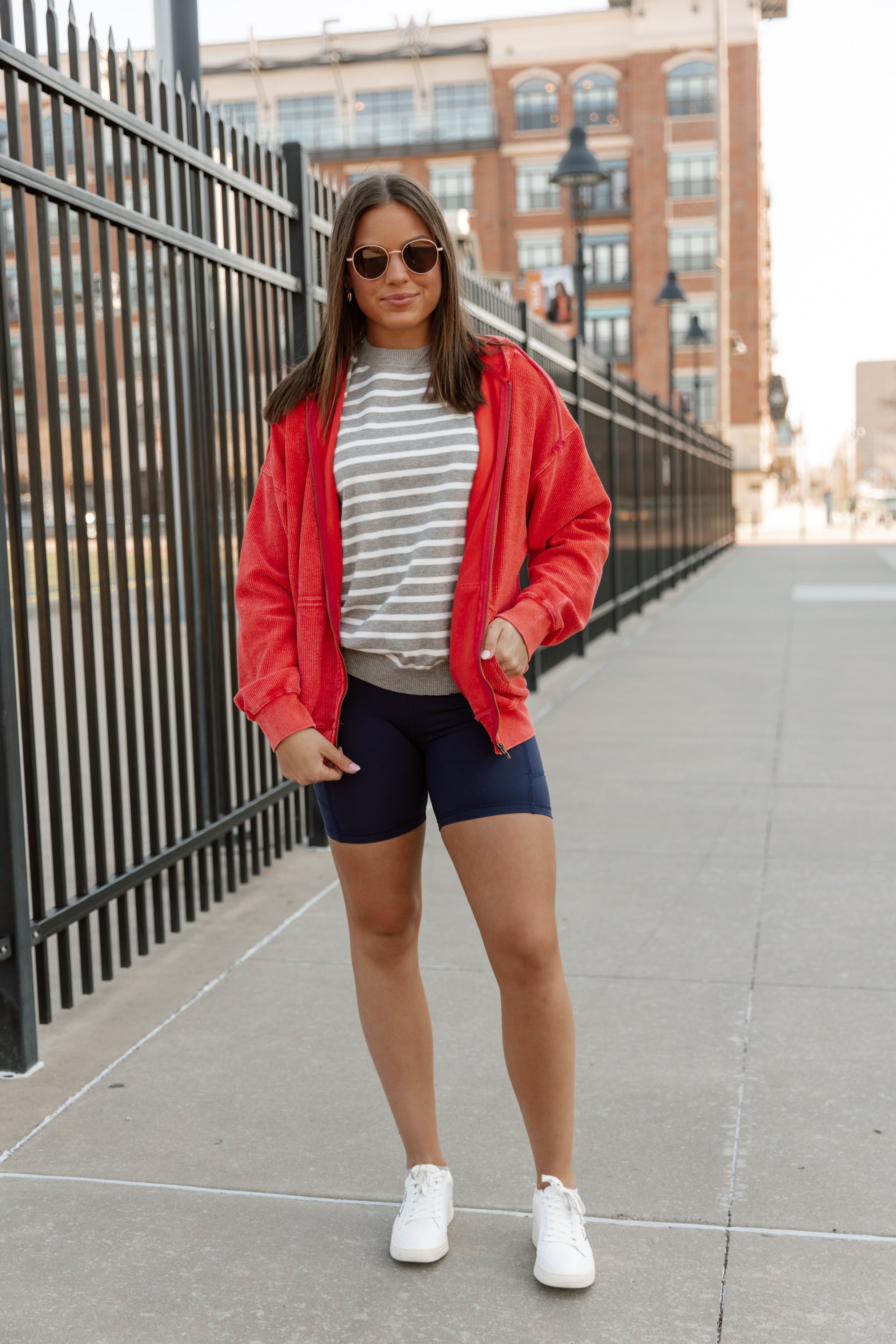 READY FOR ANYTHING STRIPE SWEATER IN GREY