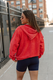 VINTAGE VIBE ZIP HOODIE IN RED