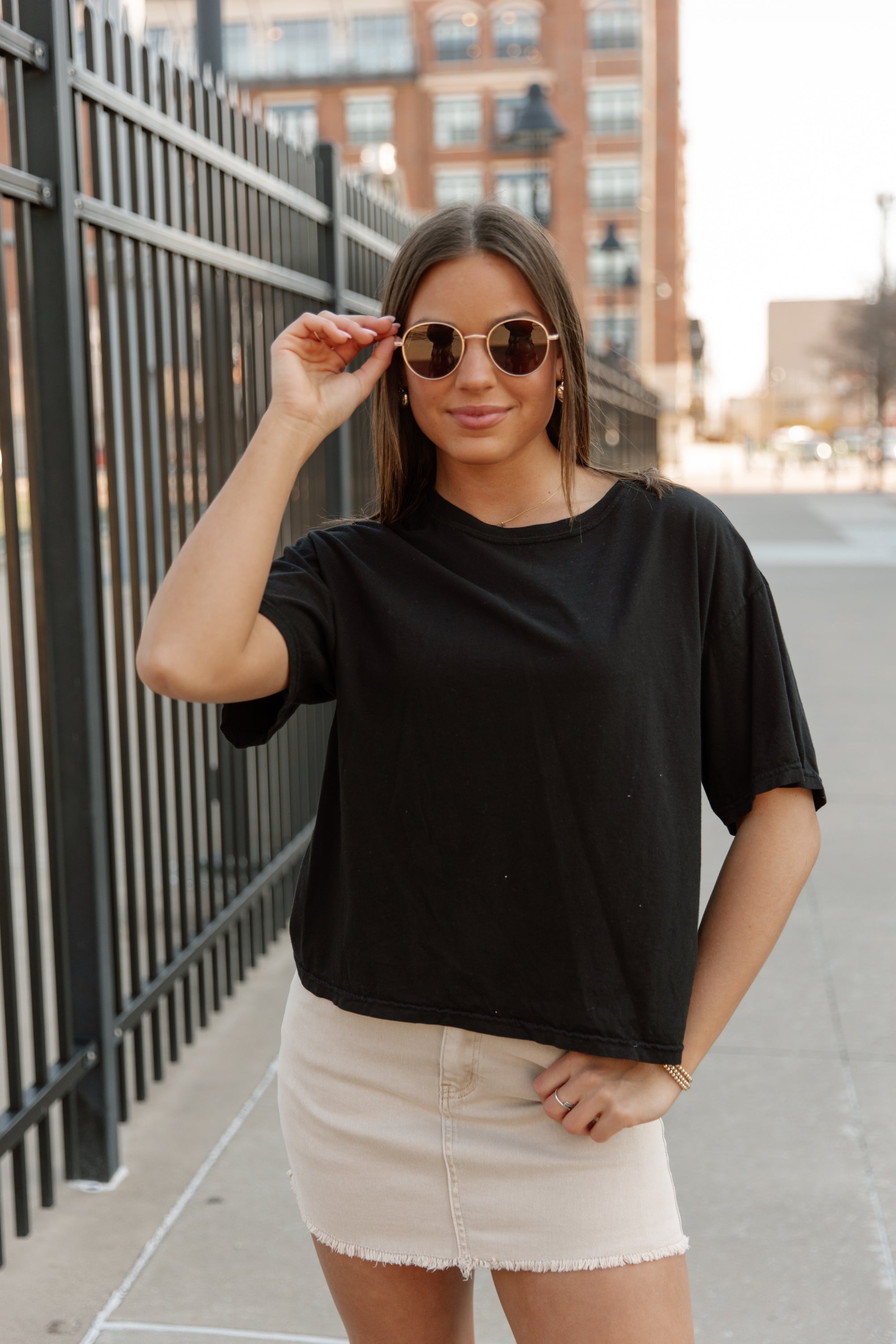JUST BE BASIC DENIM SKIRT IN KHAKI