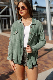 READY FOR SPRING NIGHTS WAFFLE SHACKET IN DARK GREEN