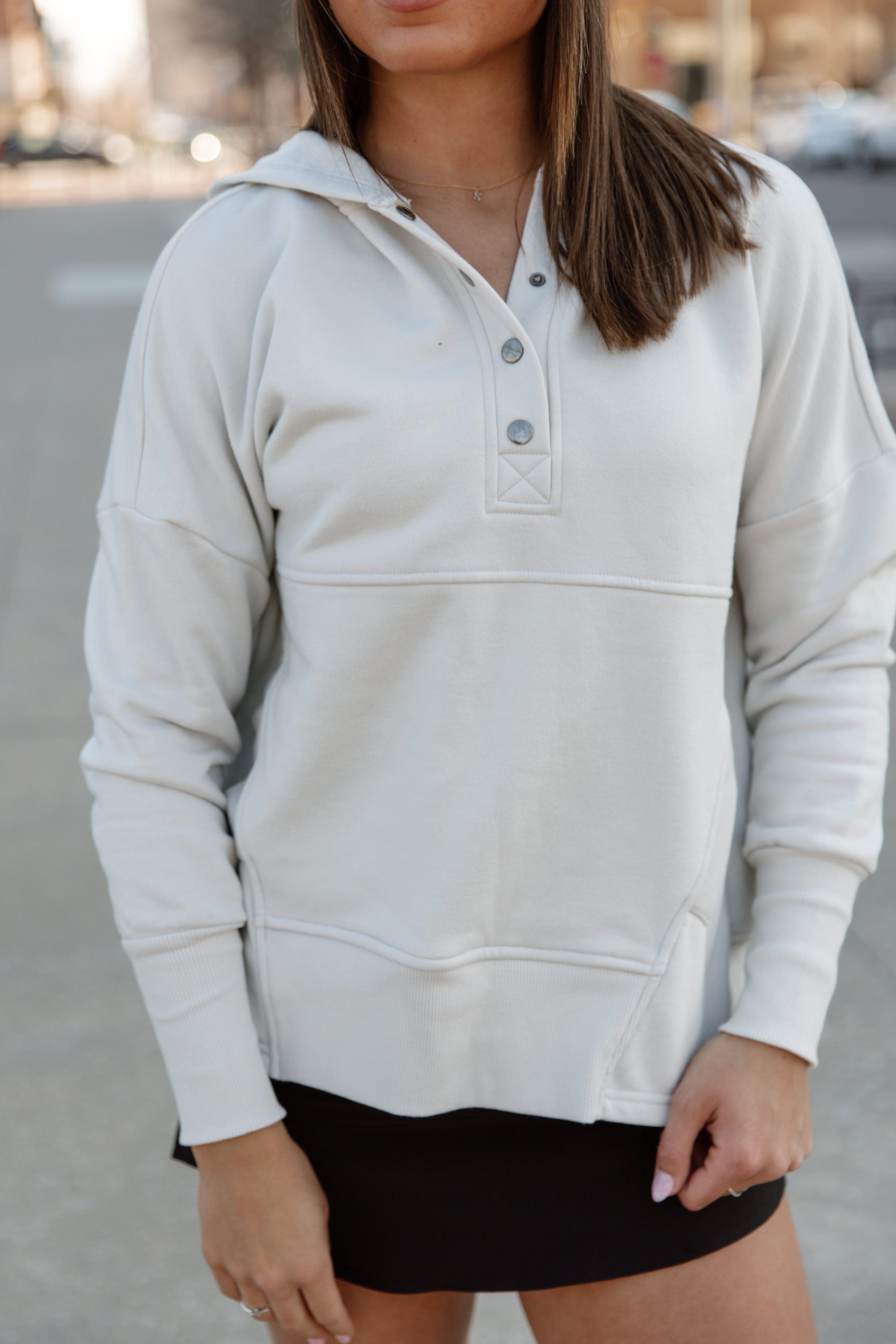 KEEP ME COZY HOODED PULLOVER IN BONE