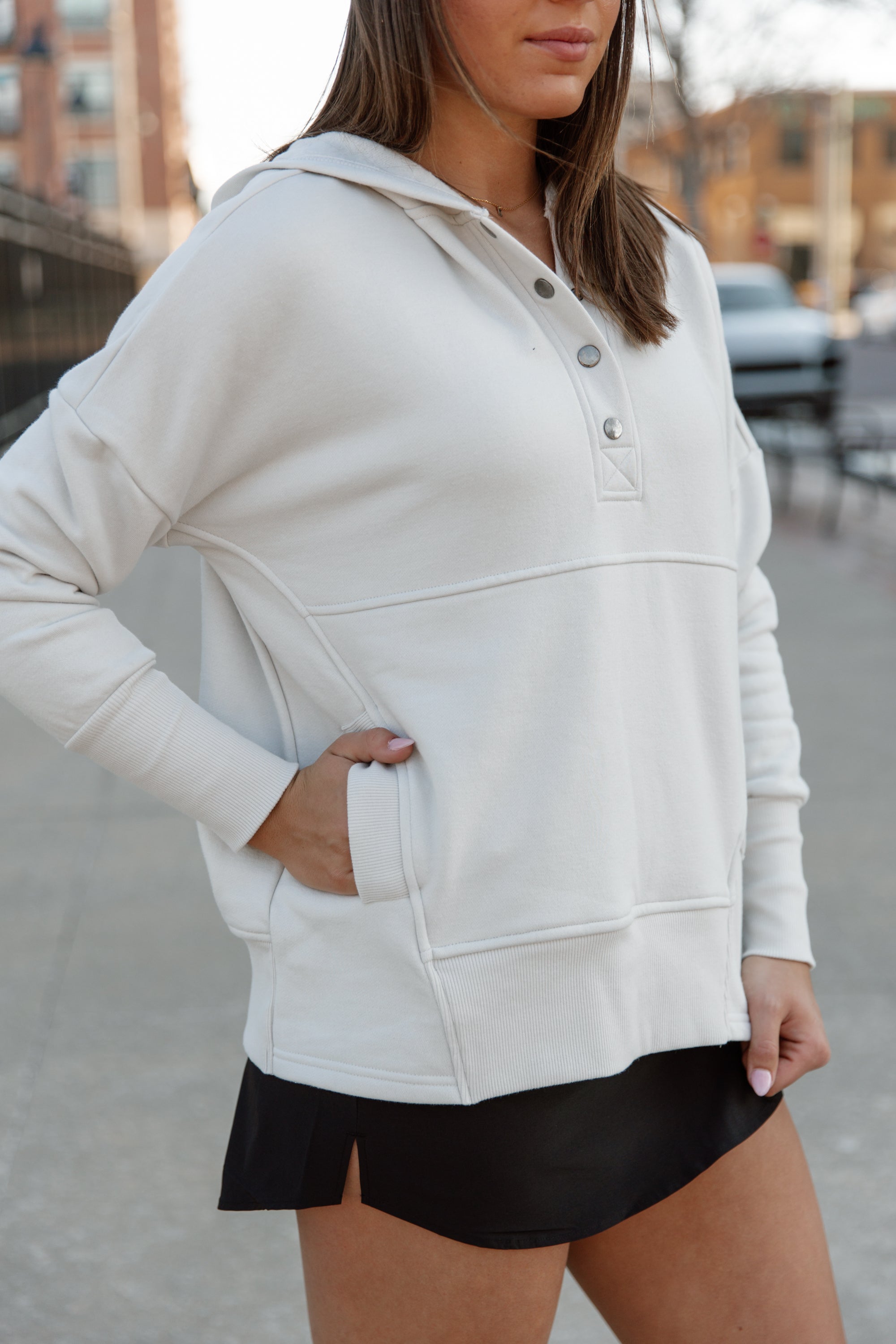 KEEP ME COZY HOODED PULLOVER IN BONE